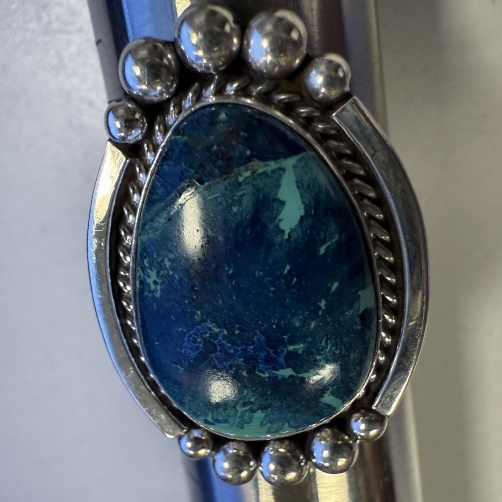 Bold .925 Sterling Silver Azurite Malachite Teardrop Statement Ring